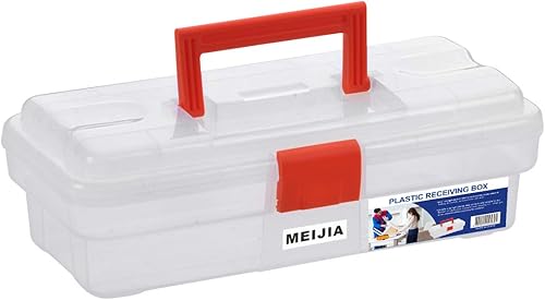 MEIJIA Caja de almacenamiento portátil de herramientas, organizadores con pestillos plegables (negro y naranja) (12 x 5.9 x 3.94 pulgadas)