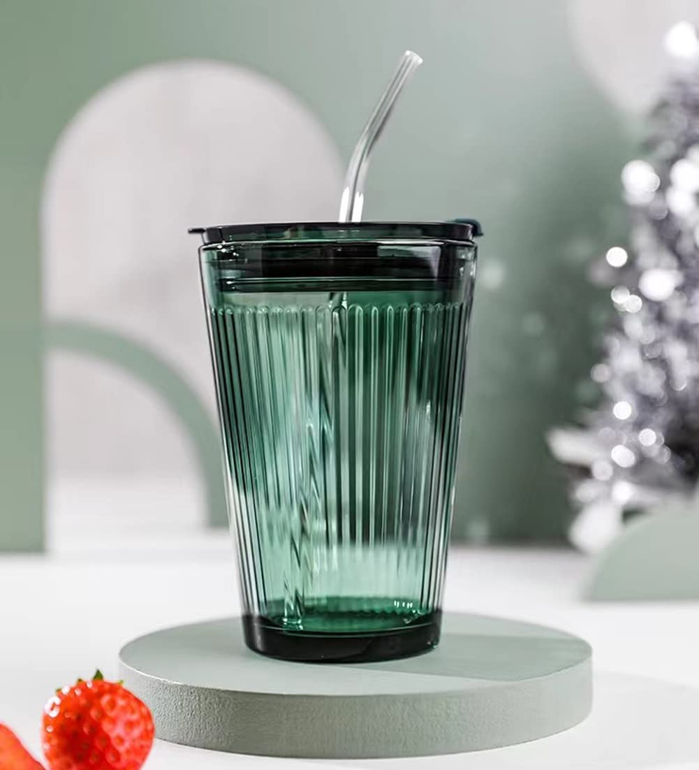 Glazen 600 ml, met deksel en rietje, 2 stuks voor smoothies, sap, koffie, lange glazen