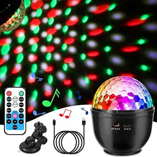 Mini Disco Ball Light, 360° Rotating Voice Control DJ Strobe Ball with Mirrors, Disco Lights with Remote Control and USB Cable, 3 W RGB Dynamic Disco Light Effects, Disco Lamp for Kids Christmas Party