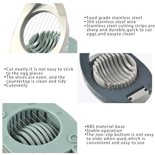 Egg Slicer for Boiled Eggs, 2 Pack Boiled Egg Cutter Set, Hard Boiled Egg Slicer for Perfectly Even Slices, Compact and Lightweight Design for Easy Storage(Gray Green + Blue Gray) - Image 3