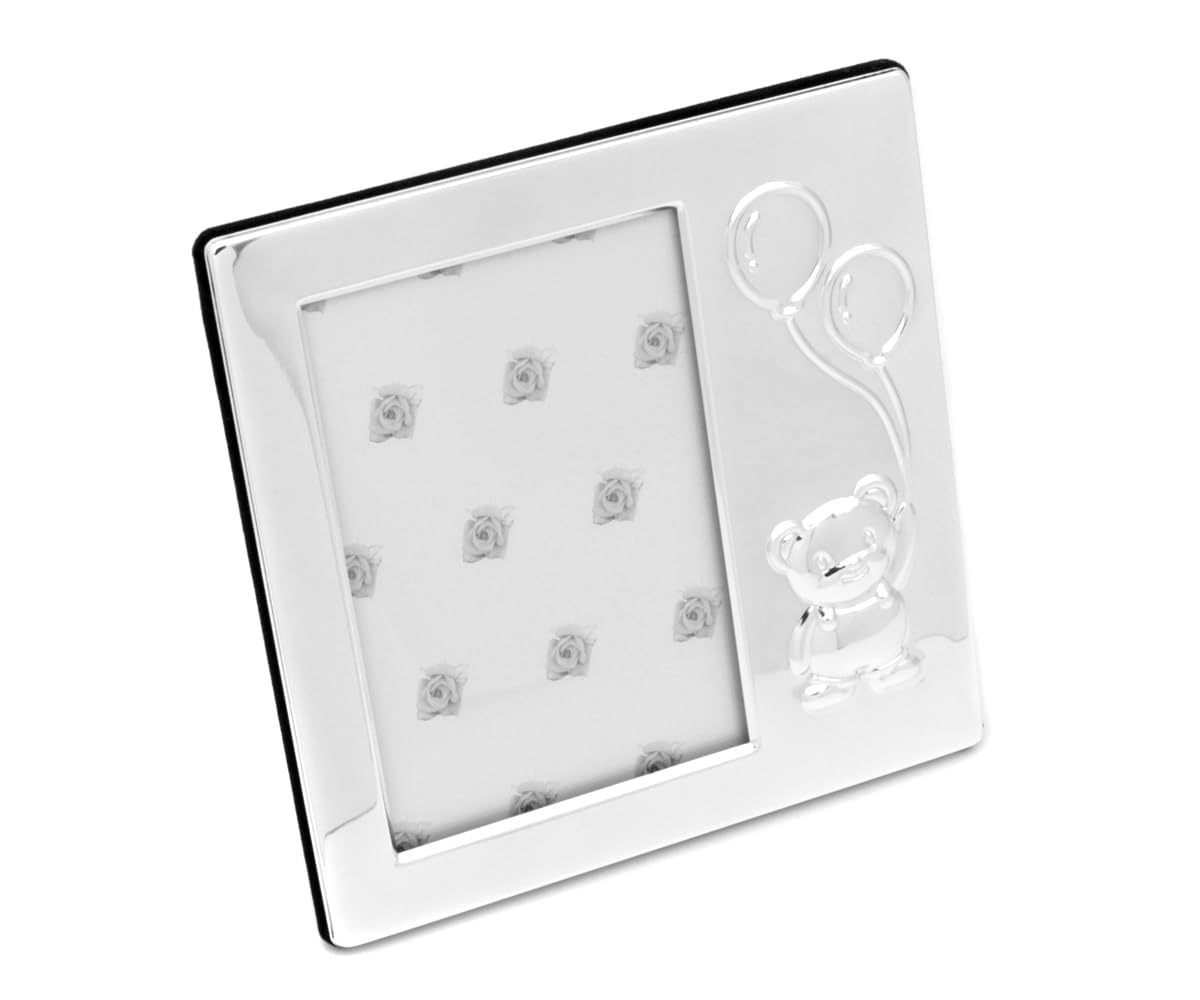 Marco de fotos para bebé, formato 8 x 12 cm, bañado en plata, brillante, diseño de osos (grabado hasta 15 caracteres)