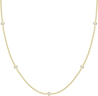 14K White Gold Plated Station Necklace | Simulated Diamond BTY Necklace | Womens CZ Chain Necklace | Layering Necklaces