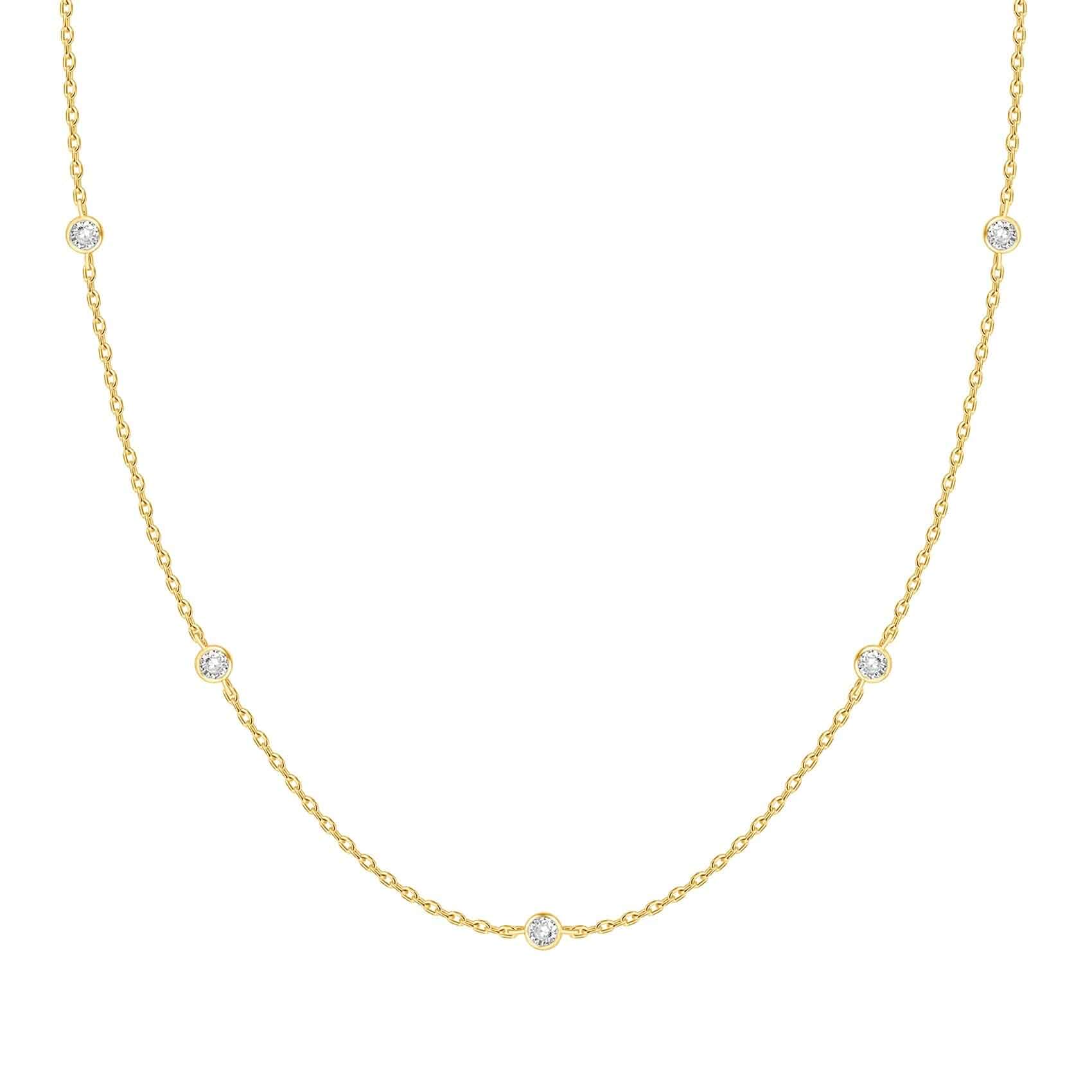 PAVOI Layering Necklace for Women, 14K Gold Plated Station CZ Chain Layered Necklaces for Women, Simulated Diamond Necklace, Dainty Necklace, Chain Necklace for Women