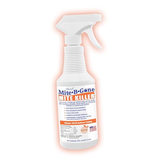 Mite Killer Spray by Mite-B-Gone — Kills Human Mites, Bird, Dust, Spider, Rat, Turkey, Carpet Mites. Treatment for Homes, Furniture, Bedding, Auto & Animals | Non-Toxic | Kid & Pet Safe | 16oz Spray