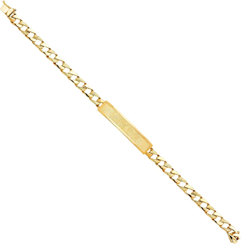 14KY Nugget Cuban Link ID Bracelet - 8" | Gold Chain Bracelet for Women Men | Solid Gold Bracelets for Womens Mens Girls Boys 14k Real | Birthday Valentines Gifts For Adults | Weight 13.4 | Jewelry Gift Box | Men’s Jewelry: Clothing, Shoes & Jewelry