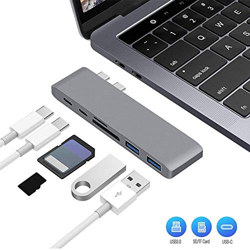 Onesite USB C Hub Macbook Pro, Adaptador Tipo C Hub 6 en 2, Thunderbolt 3, USB 3.0, PD 100W, Ranura para Tarjeta TF/SD, Adaptador USB C para MacBook Pro2020/2019/2018, MacBook Air 2020-2018
