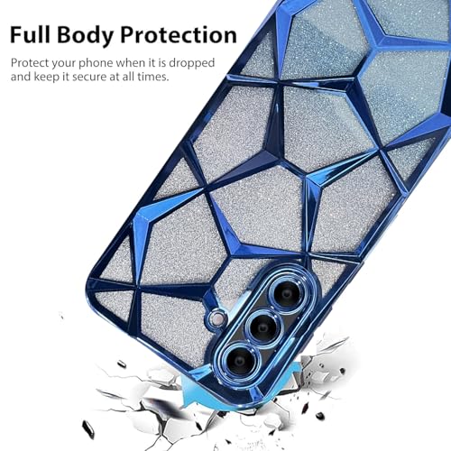 Image of VONZEE Gradient Glitter Case for Samsung A36, Luxury Electroplated 3D Cube, Diamond Bling Shiny Soft TPU Clear Shockproof Women Girls Protective Phone Cover (Blue)