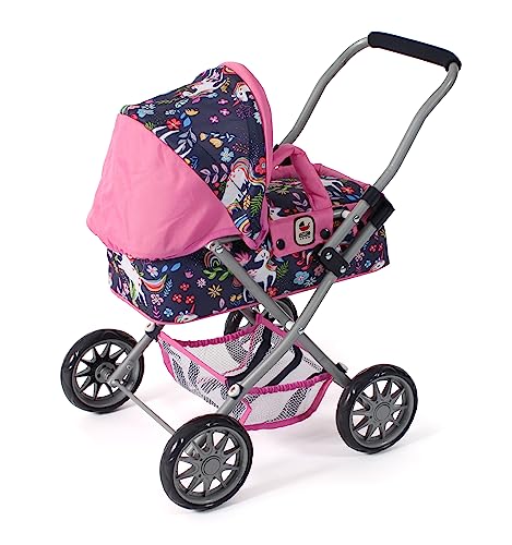 Bayer Chic 2000 - Puppenwagen Smarty, Kleiner Puppenwagen für Kinder ab 2 Jahren, Einhorn, Navy-pink, 555-43