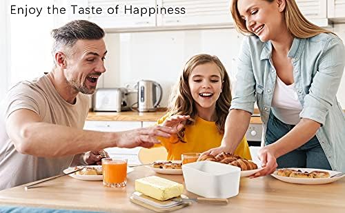 Miniatura 7 de Mantequera grande de cerámica con tapa hermética y cuchillo para encimera, capacidad para hasta 2 palitos, recipiente de mantequilla con tapa de