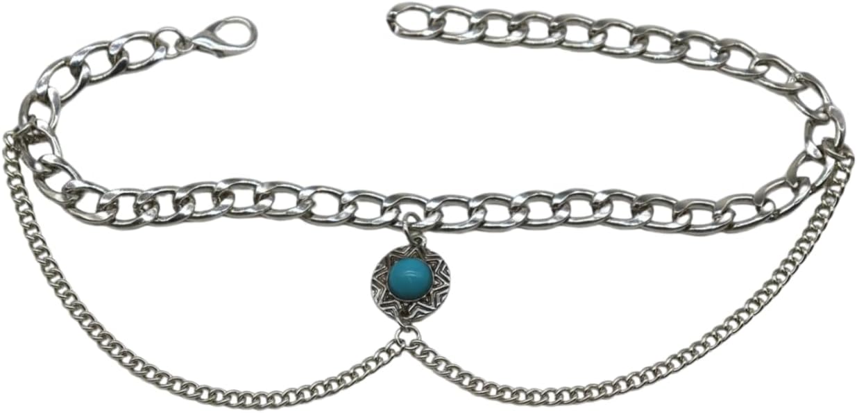 TrendyFashionJewelry Women Boot Bracelet Chain Metal Wave Ethnic Turqioise Coin Fashion Anklet Shoe Charm SET BC131
