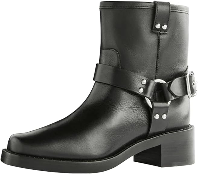 miss left Women Fashion Block Low Heel Grommet Ankle Boots