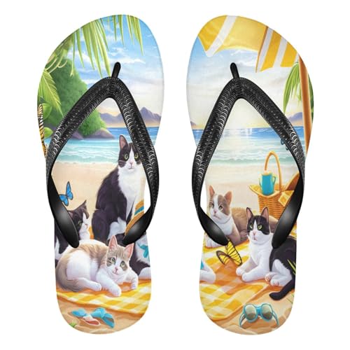 STAYTOP Beach Scene with Six Cats Flip Flops Sandals of Men's & Women's,Sandals Beach Slippers Shower Slides
