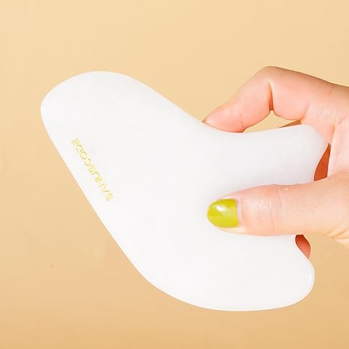SANUSCODE - Herramienta corporal Gua Sha con tutorial, auténtica piedra Gua Sha de jade blanco, herramienta de guasha para cuerpo, reducción de