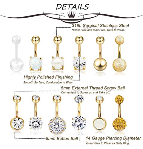 12Pcs Belly Button Rings for Women Surgical Steel Curved Navel Barbell Rings Body Piercing Jewelry 5