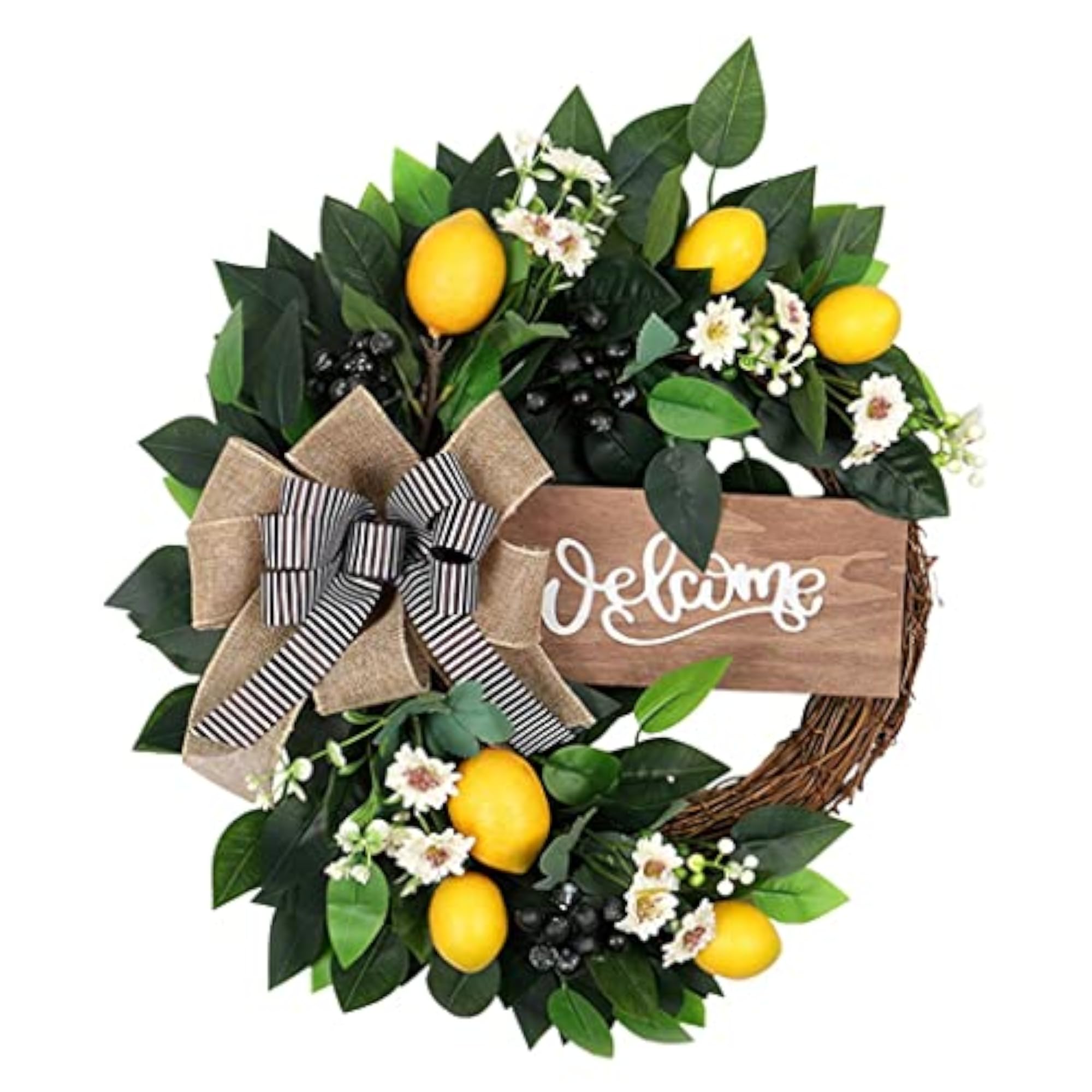 Lemon Wreath Front Door Spring Garland Decor
