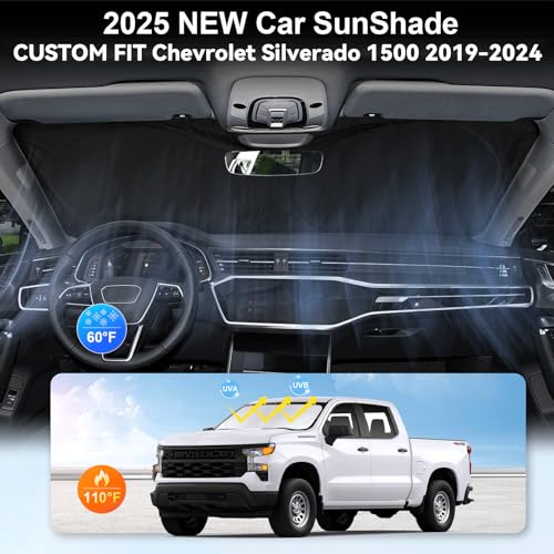 for Silverado Windshield Sun Shade Sunshade for 2019-2026 Chevy Silverado 1500 Truck Accessories Regular cab, Crew cab, Double Cab 2Door 4Door Windshield Cover 210T Reflective Window Protector