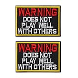2 Pcs Warning Does Not Play Well with Others Patch Funny Meme Embroidered Emblem Applique Hook and Loop Patch for Clothes,Jeans,Hats,Jackets,Backpacks,Armband,Coat