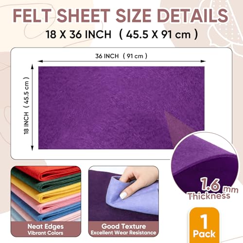 Image of Soft Felt Fabric Sheet 18 inch x 36 inch, 1.6mm Acrylic Craft Felt, Purple | Soft Thick Felt by The Yard, Large Precut Sheet, Nonwoven Fabric for Sewing DIY Crafts, Classroom & Home Decor