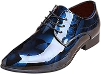 Gaorui Men's Pointed Toe Floral Patent Leather Lace-Up Oxford Dress Shoes - Stylish Business Formal Black Brown Red Grey