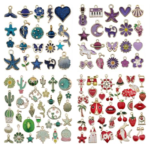 102 Stück Charms Anhänger Set Bunte Emaille Mini Charms für Armbänder Schmuck Anhänger Set für DIY Armband und Halskette Schmuck Selber Machen Set Schlüsselanhänger zum Basteln DIY Bracelet Charms
