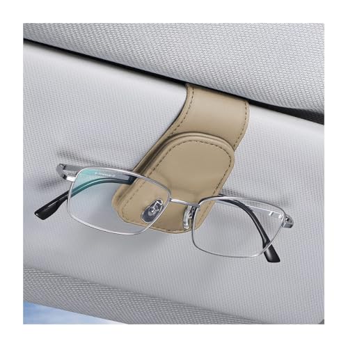 Image of AICEL Sunglasses Holders for Car Sun Visor, Leather Magnetic Clip, Beige