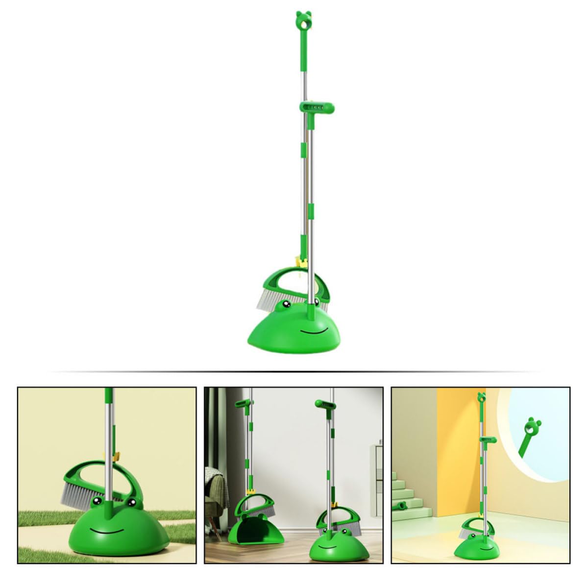 IMIKEYA Kit de Escoba y Recogedor Color Verde, Materiales PP, Pet y Aluminio Espacial, Adecuado para Limpiar Suelos y Baldosas sin Dañar Paredes