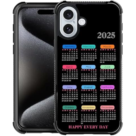 Goodsprout Phone Case Compatible with iPhone 16,2025 Date Calendar Girl Cases, Tempered Glass Back+Soft Silicone TPU Shock Protective Case for iPhone 16. Cover