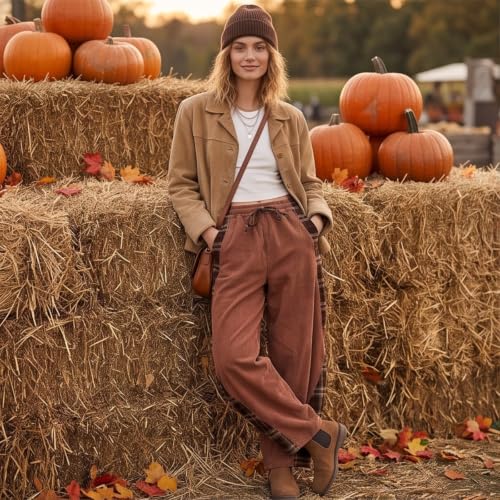 Women's Corduroy Pants Grunge Plaid Patch Work Barrel Pants - image 2
