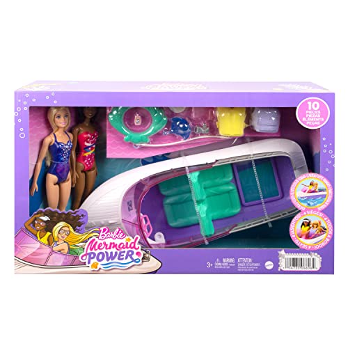 Barbie Coffret Le Pouvoir des Sirènes avec 2 Poupées Malibu Et Brooklyn 1 Bateau À Fond 45 7 Cm 4 Sièges Et Accessoires Jouet Enfant A Partir De HJK58 - vue 6