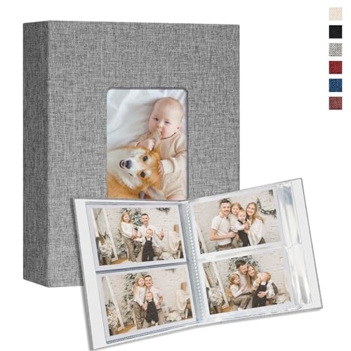 Image of Vienrose Small Photo Album 4x6 holds 200 Photos 2 Pack, Mini Baby Photo Album Linen Cover for Gifts Wedding Family, Grey