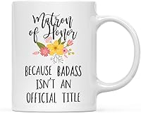 Vista 20 de Andaz Press Taza de café de 11 onzas, regalo de broma, madrina porque Badass no es un título oficial, gráfico floral, paquete de 1