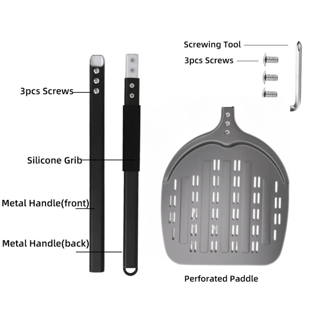 Pelle Pizza Pelle à pizza antiadhésive en aluminium, 12, 13 ou 14 pouces, long manche, accessoire de cuisine perforé(Grey 14inch 113cm)