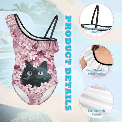 Girls One Piece Swimsuits Off Shoulder Bathing Suit for Kids Ruffled Adjustable Halter Swimwear Toddler Beachwear4