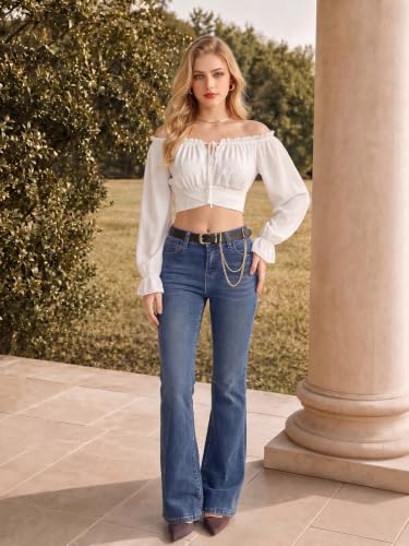 Women Off the Shoulder Crop Tops Long Sleeve Shirt Blouse White XXL — view 3