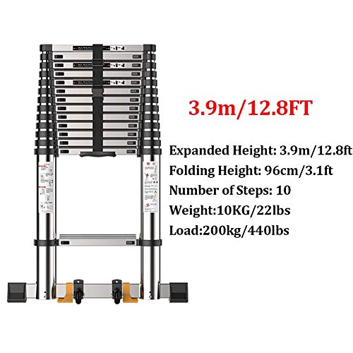 Telescoping Ladder Climb with Stabilizer Bar, Aluminum Extension Ladder for Home Loft Office Engineering Household (Size : 3.9m/12.8ft)