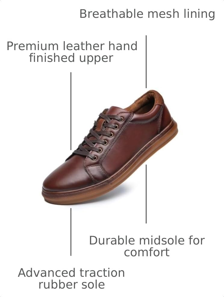 Image of Arkbird Casual Sneakers, Breathable Lace-Up Leather Walking Shoes Comfortable Fashion Sneakers for Men Daily Work
