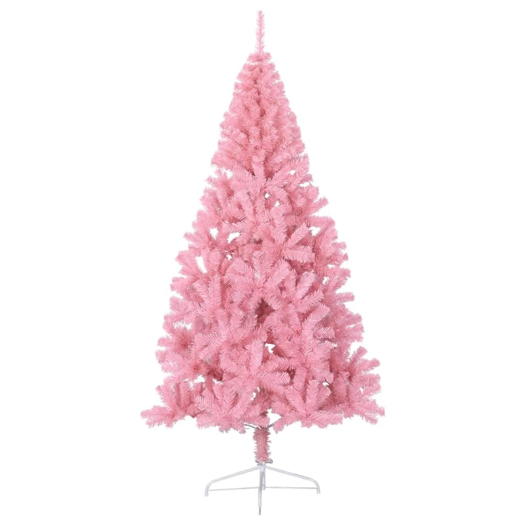 Árbol de Navidad artificial de PVC rosa de 240 cm con soporte de acero resistente, diseño semicircular, 1050 ramas, ideal para decoración festiva