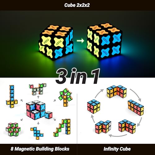 TOSY Magnet Cube 2x2 - 8 Blocks, 2in1 Toy: 2x2x2 Puzzle Cube and Customizable Infinity Cube, Glowing w/ UV Flashlight, Christmas Stocking Stuffers Gift for Kids/Grandkids, STEM Toy, 2-Pack - Image 5