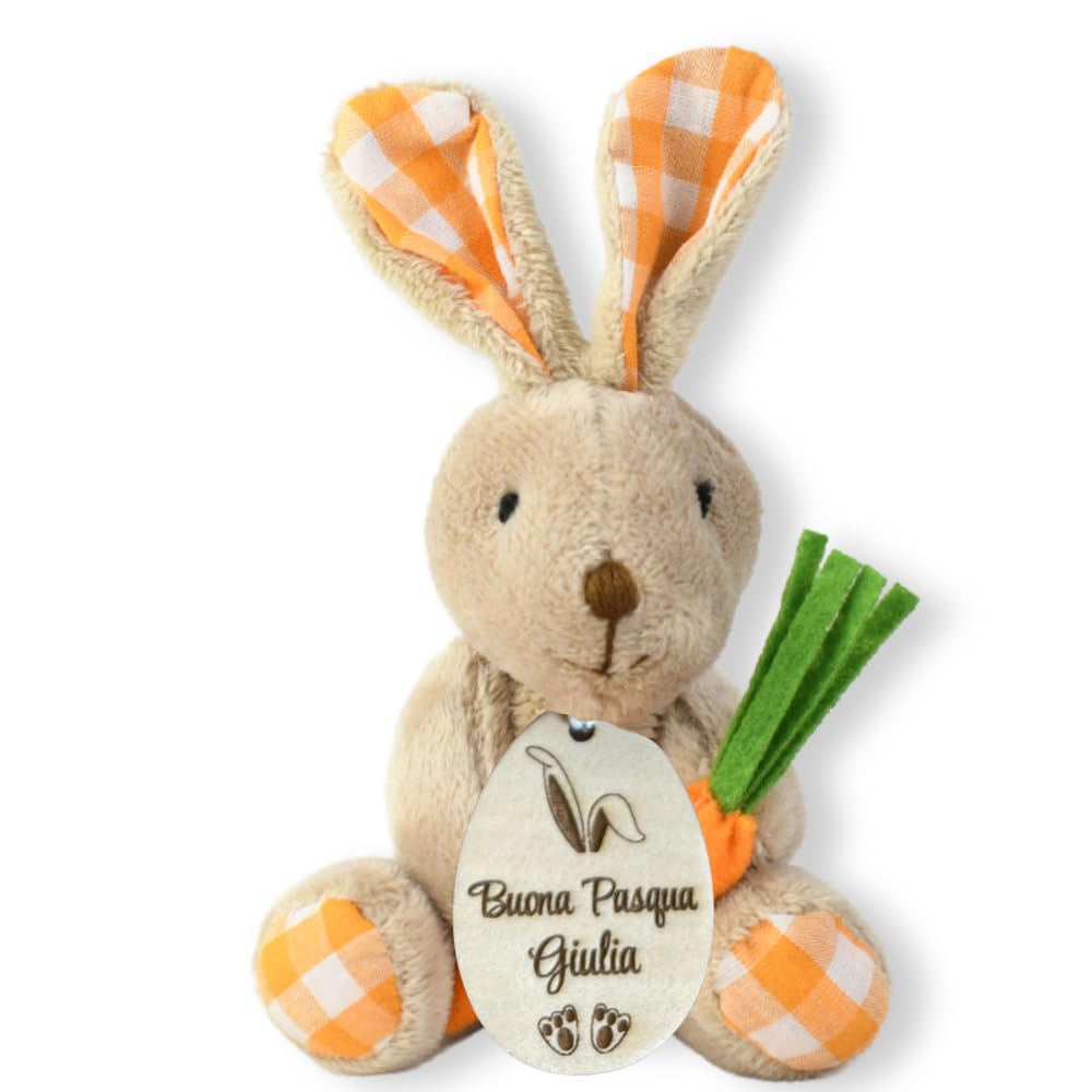 Coniglietto di peluche personalizzato con nome - Idea regalo per lei e per lui (Aarancione)