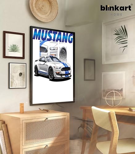 Image of BLINKART Ford Mustang GT (2018) CarFramed Posters Gift Items Boys Room Wall Decoration Bedroom Office Studio Synthetic Wood Frame & Acrylic Glass Ready to Hang - 18x12 Inch, (A4 Size) - CAR-036