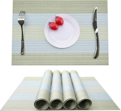Platzsets Esstisch Set von 4, Tischsets Abwaschbar Baumwolle Leinen Eukalyptus Grün Tischunterlage rutschfest Hitzebeständig Schmutzabweisend Platz-Matten für Küche Speisetisch Restaurant
