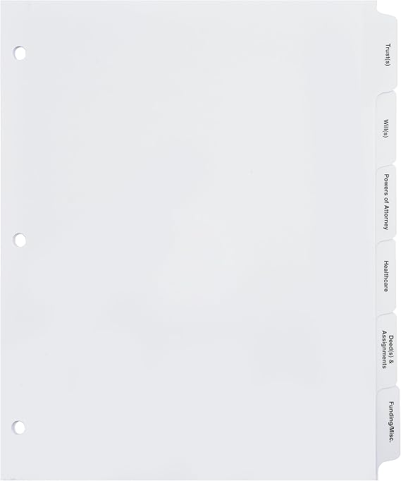 Exhibitindexes Estate Planning Dividers 6 Tabs 3 Ring Binders Made in USA