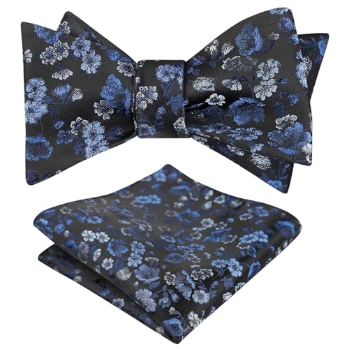 Image of Alizeal Mens 2pcs Floral Bow Tie Set | Self-tied Elegant Pocket Square Set for Wedding