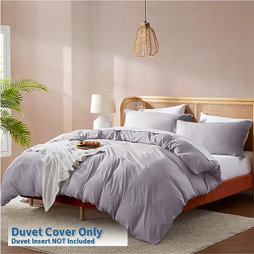 Nestl Grey Lavender Duvet Cover Full Size - Soft Double Brushed Full Size Duvet Cover Set, 3 Piece, with Button Closure, 1 Duvet Cover 80x90 inches and 2 Pillow Shams