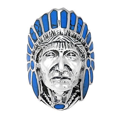 AeraVida Simulated Blue Turquoise Accented Native American Style .925 Sterling Silver Ring | Legant Wedding Rings For Women | Casual Comfort Fit Silver Rings for Women | Gift for Men