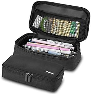 ProCase Pencil Case for Girls Boys School Students, Office School Stationery Holder Stationery Storage Pen Bag Desk Organizer with Double Zipper, Portable Pencil Pouch for School Office -Black