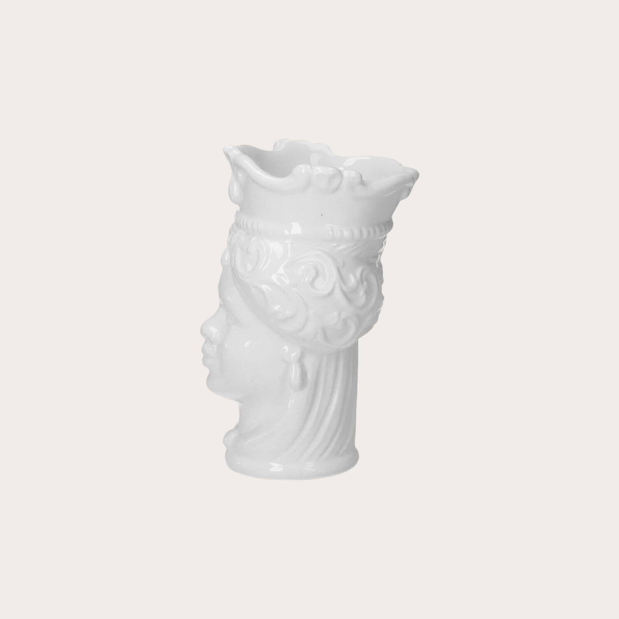 Keyhomestore Wazon z głową jeżyny z białej, błyszczącej ceramiki, wersja żeńska, wysokość 20 cm, idealny do dekoracji wnętrz, wyprodukowano we Włoszech