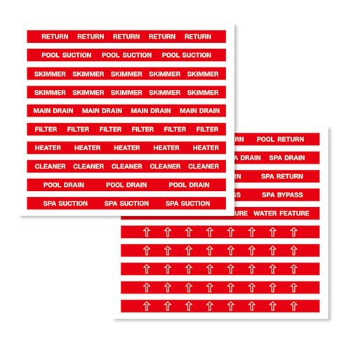 Swimming Pool Plumbing Identification Labels, Joyfulmap 20pcs UV Swimming Pool Labels for Pool Lines Pipes and valves Equipment, Easily Mark Different of Your System for Easier Identification, Red