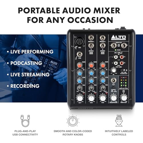 Image of Alto TrueMix 500 - Audio Mixer with XLR Mic In and USB Audio Interface for Podcasting, Live Performance, Streaming, Recording, DJ - Mac and PC