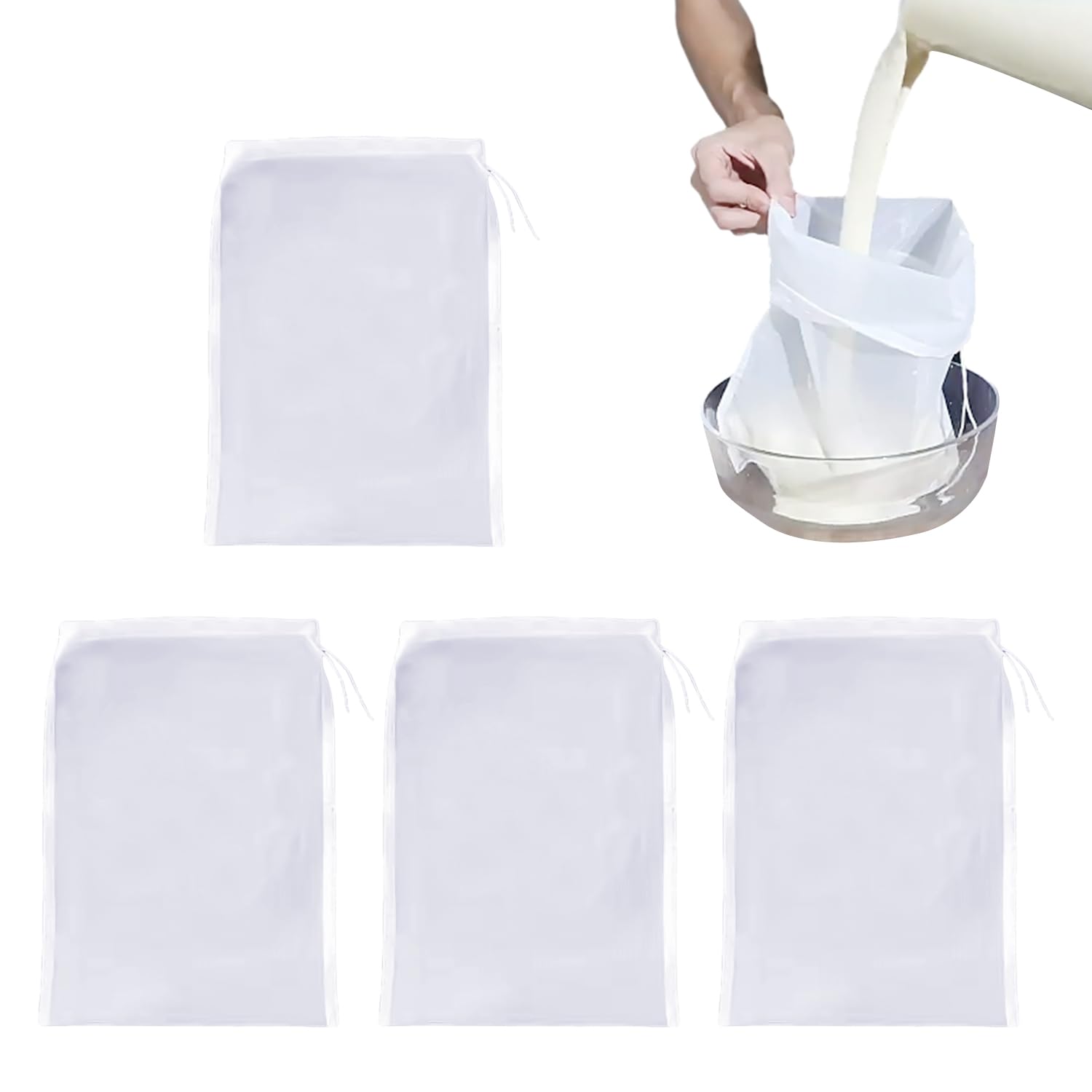 Sacchetti Filtranti Per Latte Vegetale - 5 Pezzi Riutilizzabili In Nylon Per Alimenti | Filtro Mandorle, Noci, Formaggio - Foto 2